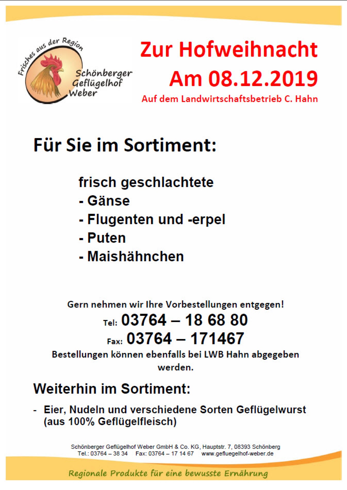 Plakat Geflügel Weber Hofweinacht 08.12.